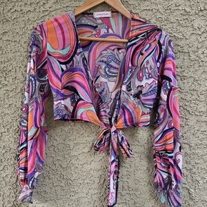 Annes Apparel Boho Tie Front Blouse